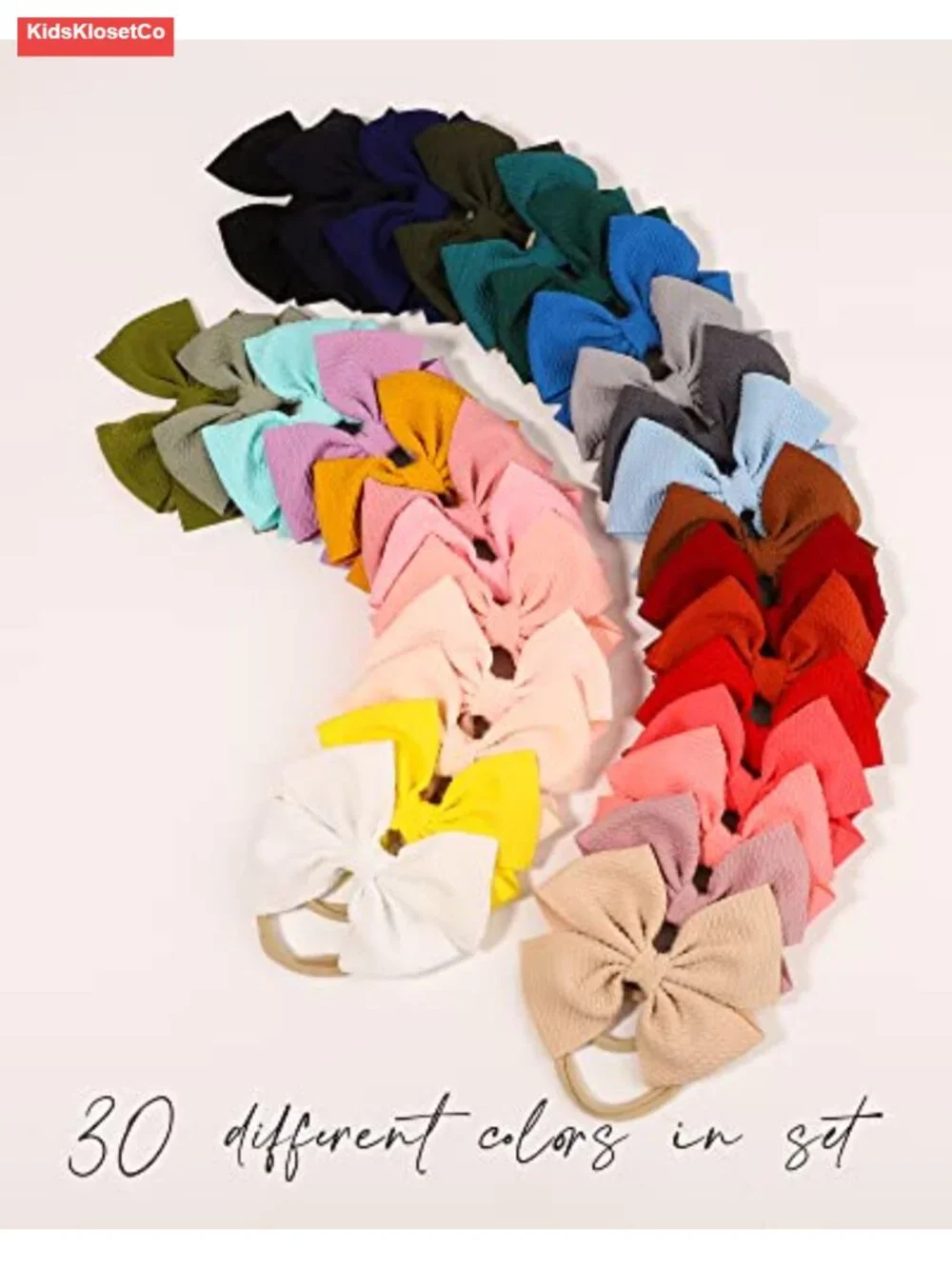 30 Large Waffle Texture Nylon Hair Bows Headbands Baby Girls